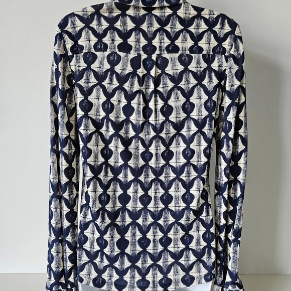 NWT TORY BURCH Navy Off White Print Kimber Blouse Top Shirt XS - Picture 10 of 10